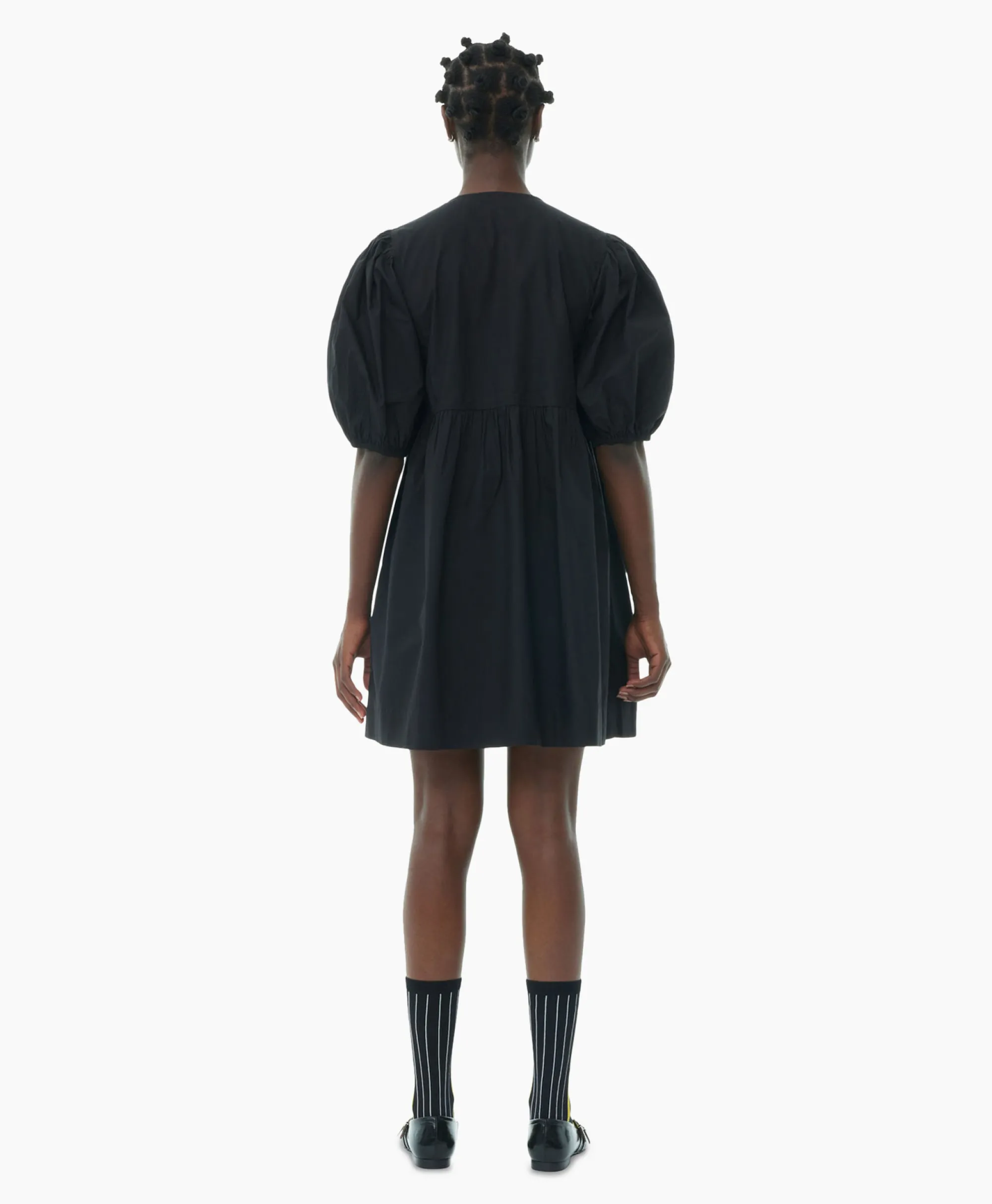 Ganni Mini Jurk Cotton Poplin Tie String Zwart*Dames Jurken