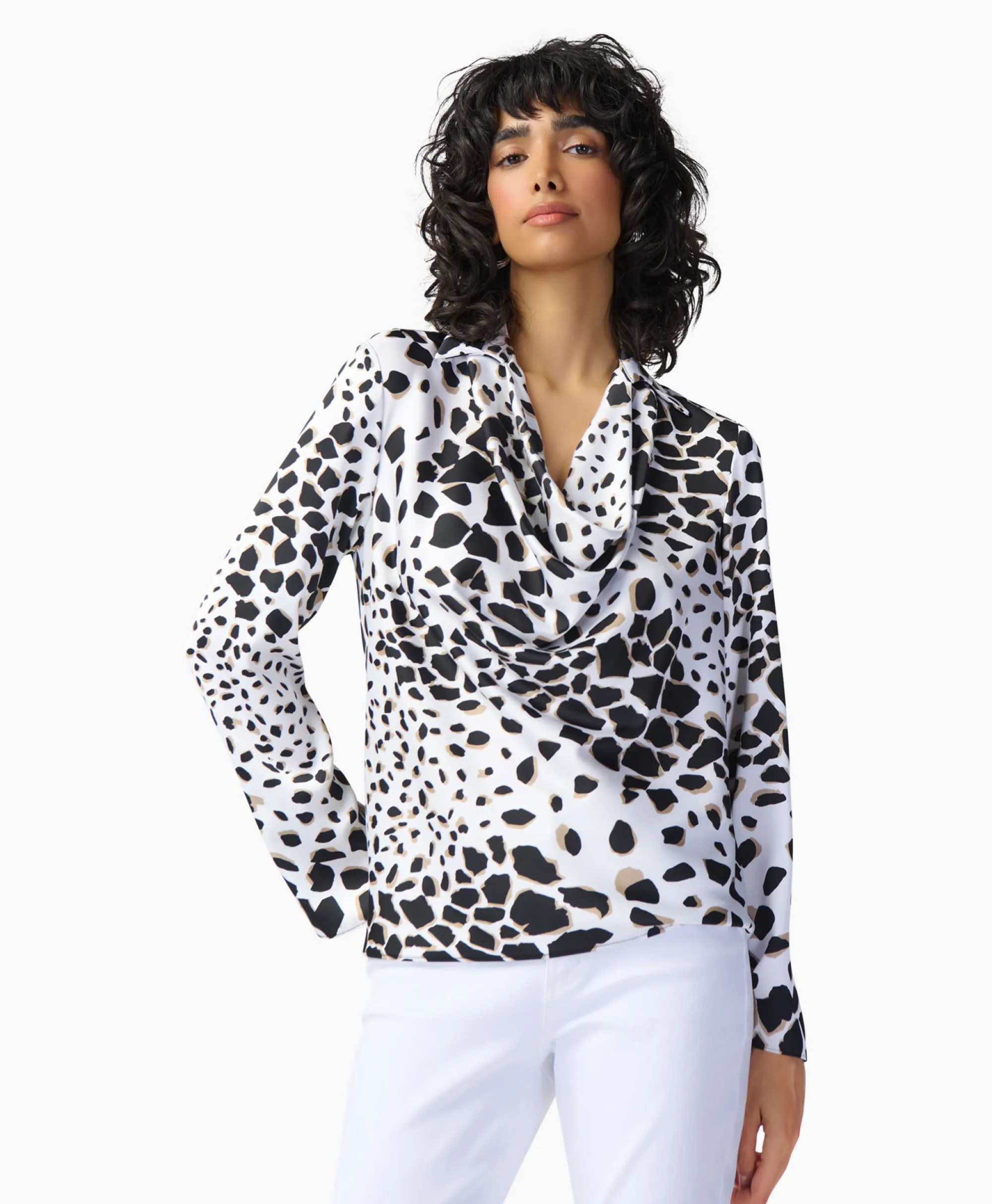 Joseph Ribkoff Blouse Lange Mouw Print Wikkel Zwart Dessin*Dames Blouses