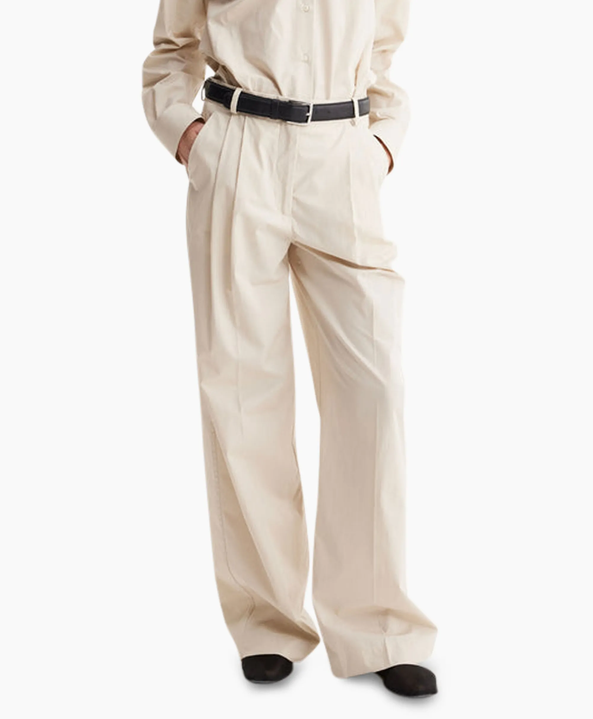 Les Coyotes De Paris Pantalon Wide Leg Pleated Chino Zand*Dames Broeken