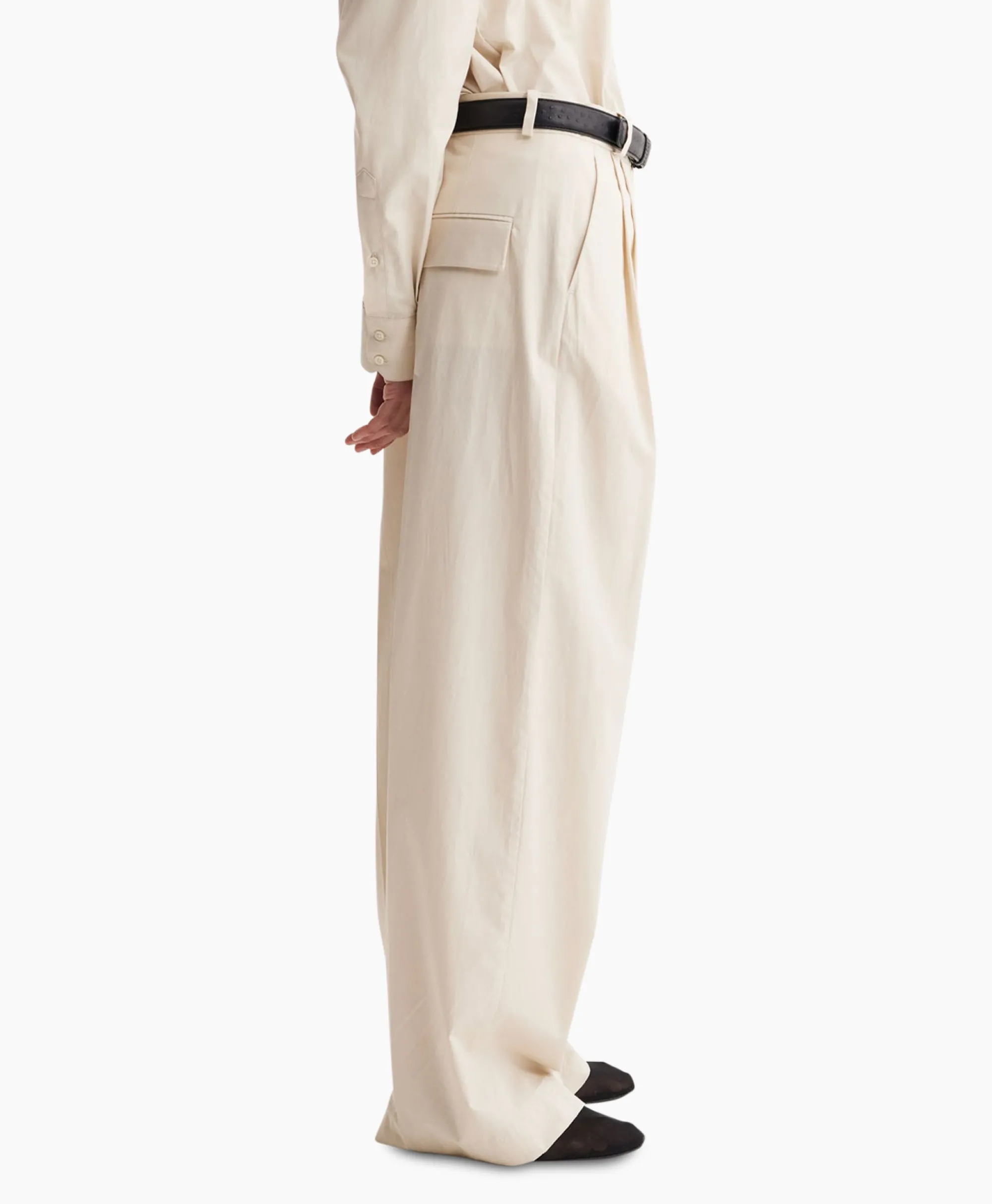 Les Coyotes De Paris Pantalon Wide Leg Pleated Chino Zand*Dames Broeken
