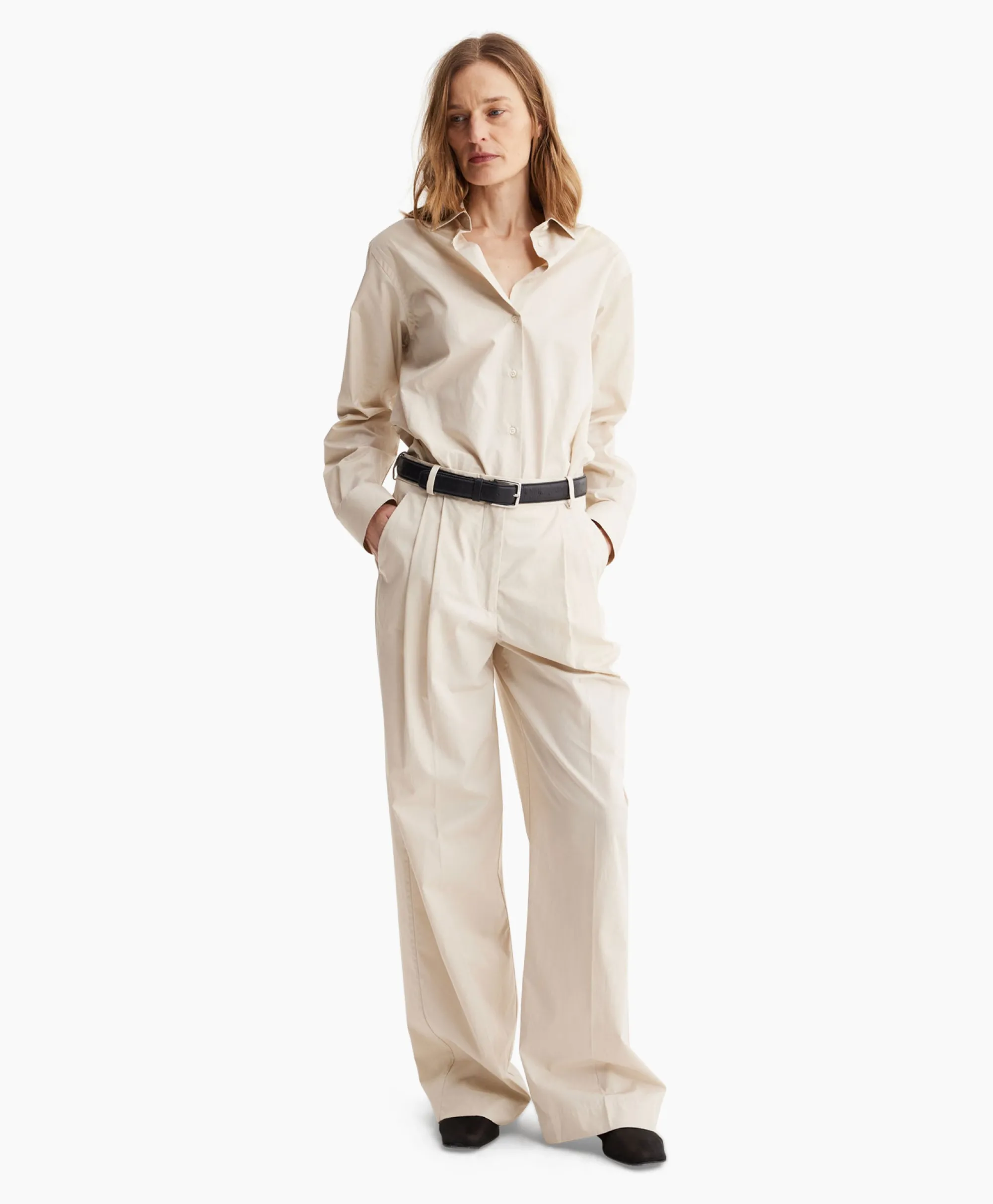 Les Coyotes De Paris Pantalon Wide Leg Pleated Chino Zand*Dames Broeken