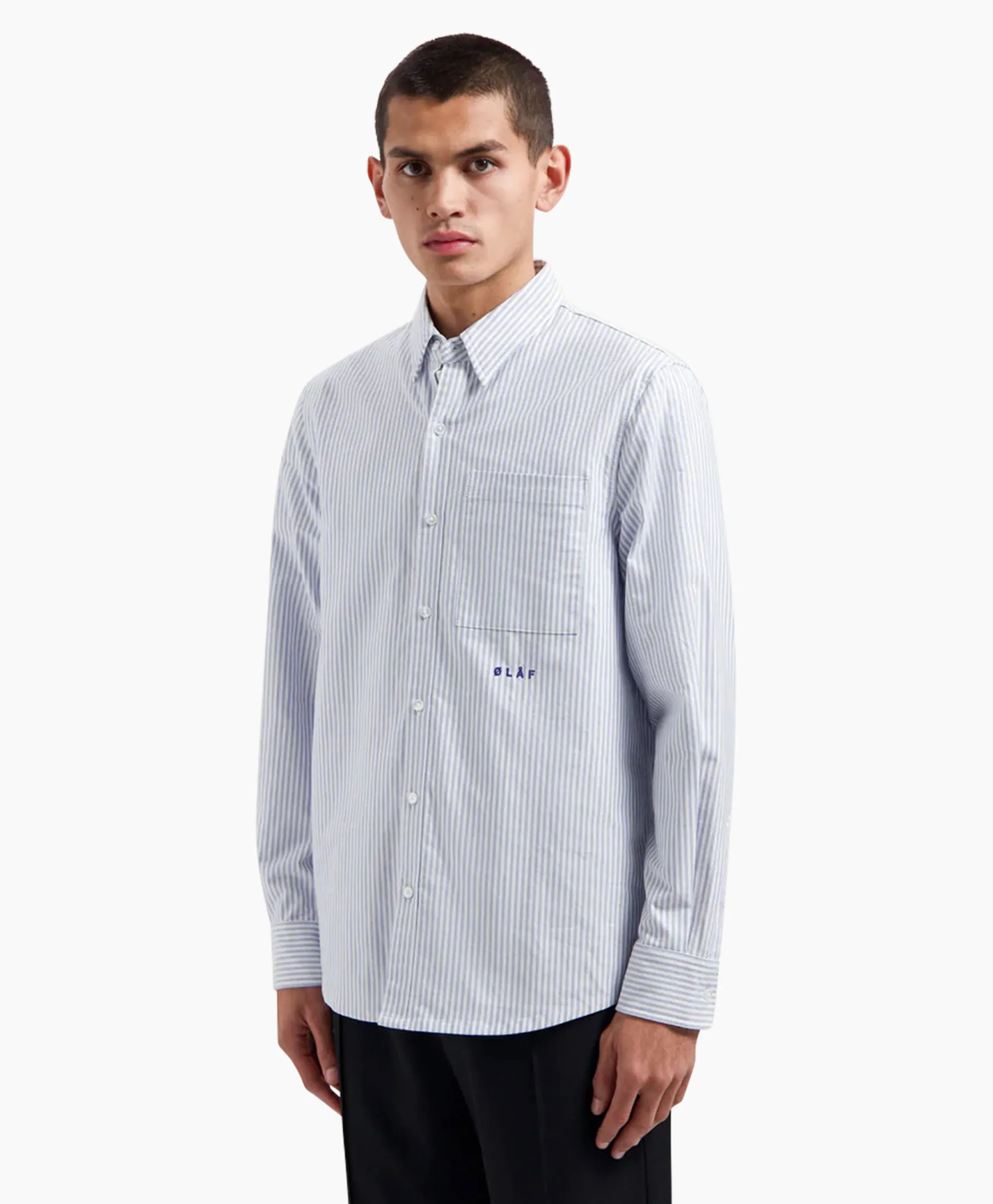 Olaf Hussein Overhemd Oxford Stripe Blauw*Heren Overhemden